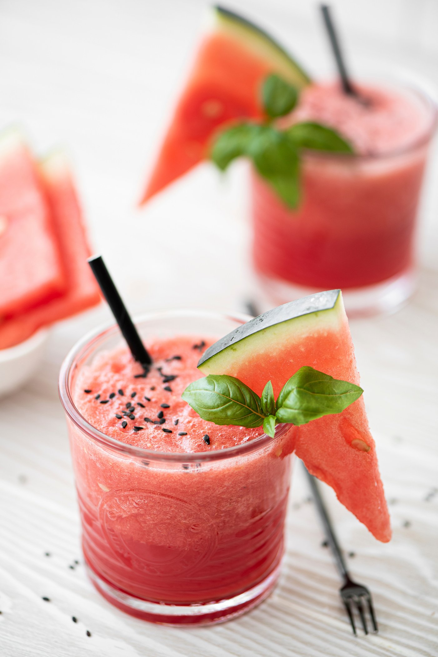 red watermelon and fresh basil smoothie